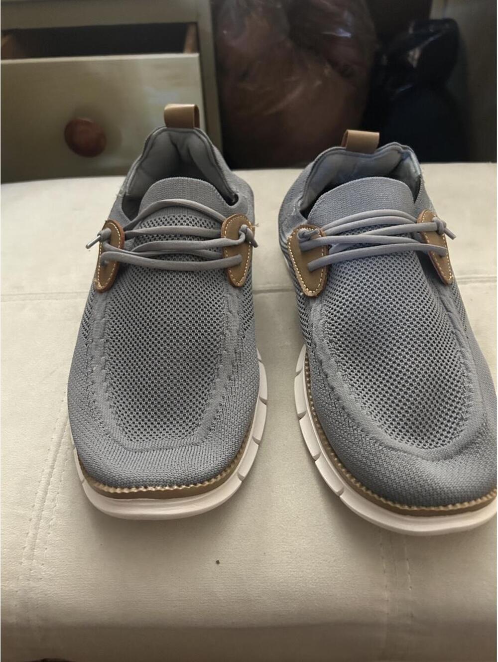 Gray mesh sneakers with tan accents US women’s 11.5